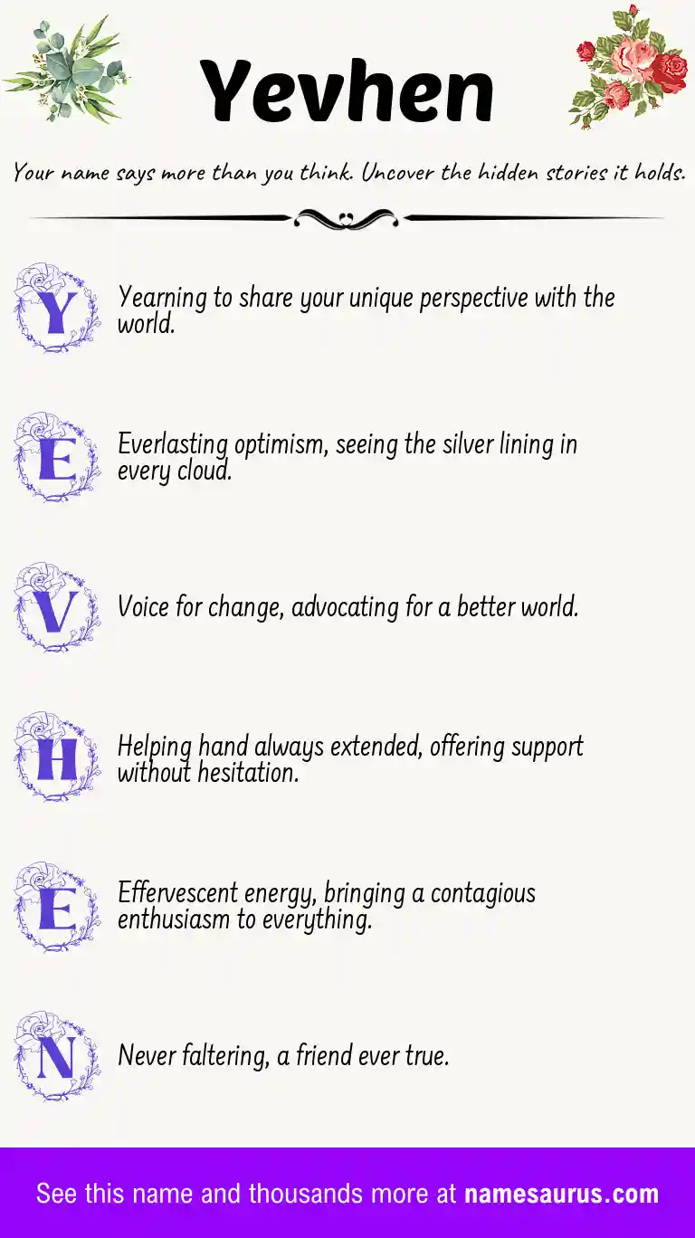 Acrostic poem about Yevhen.