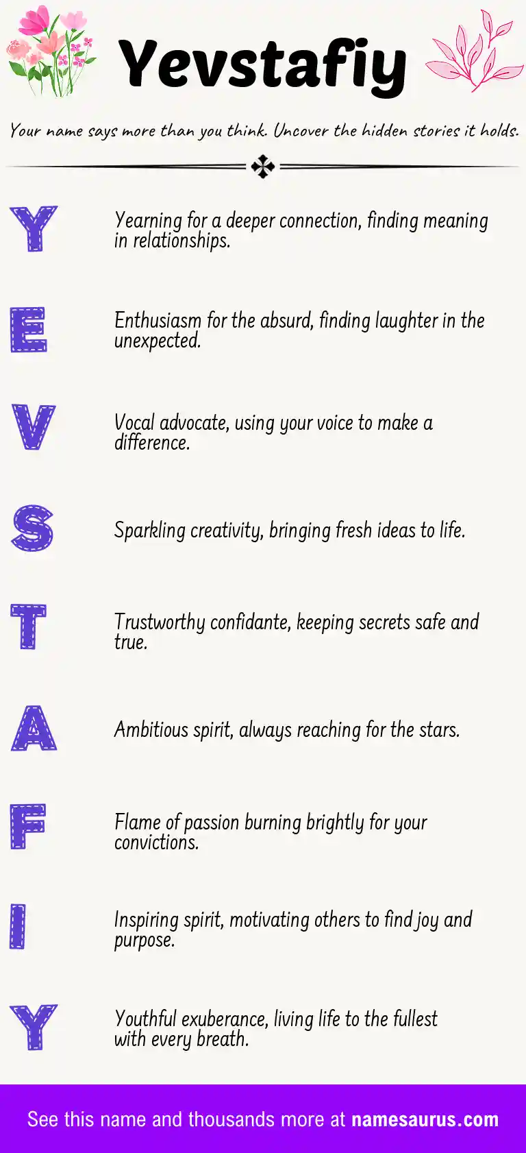 Acrostic poem about Yevstafiy.