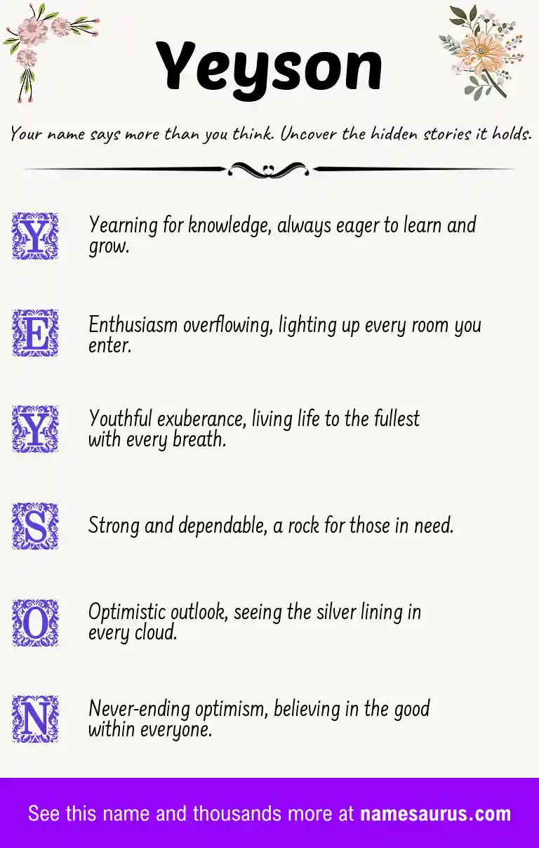 Acrostic poem about Yeyson.