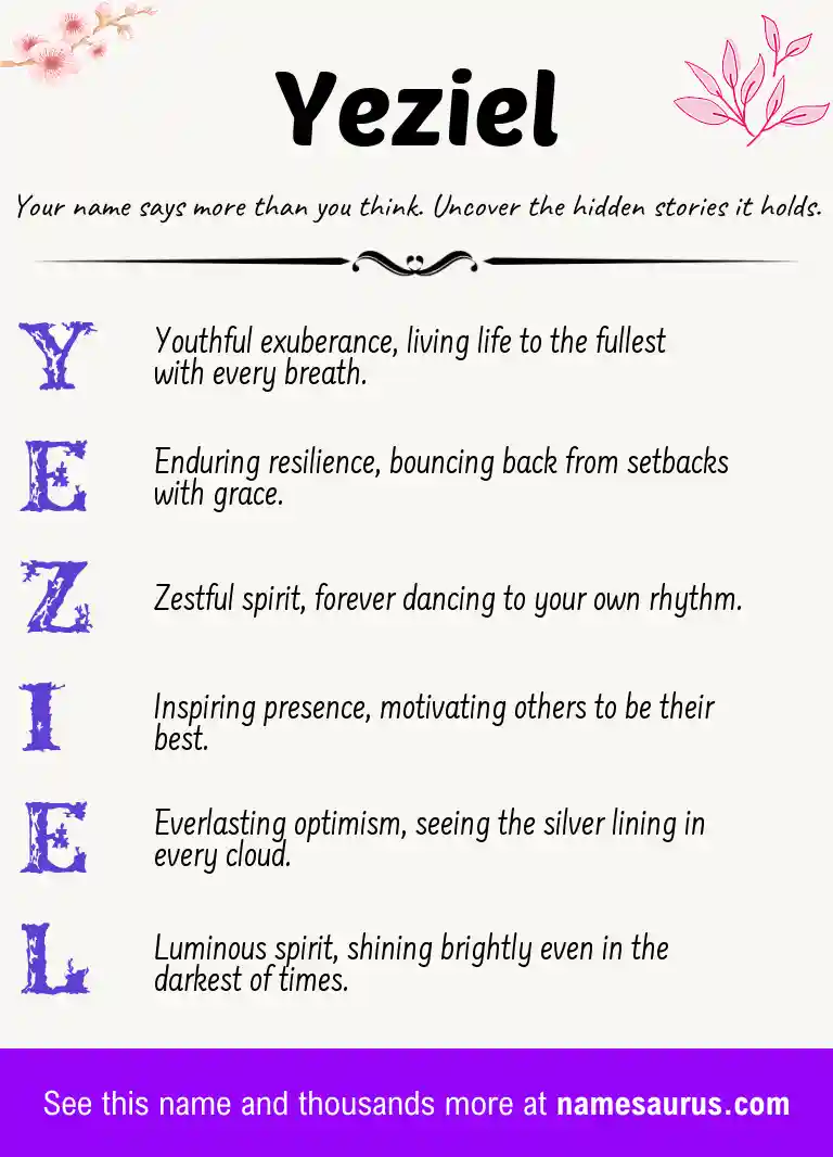 Acrostic poem about Yeziel.