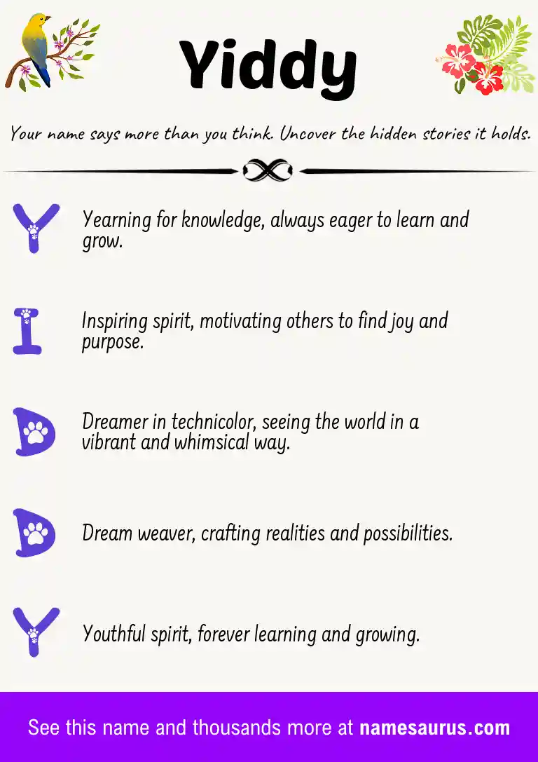 Acrostic poem about Yiddy.