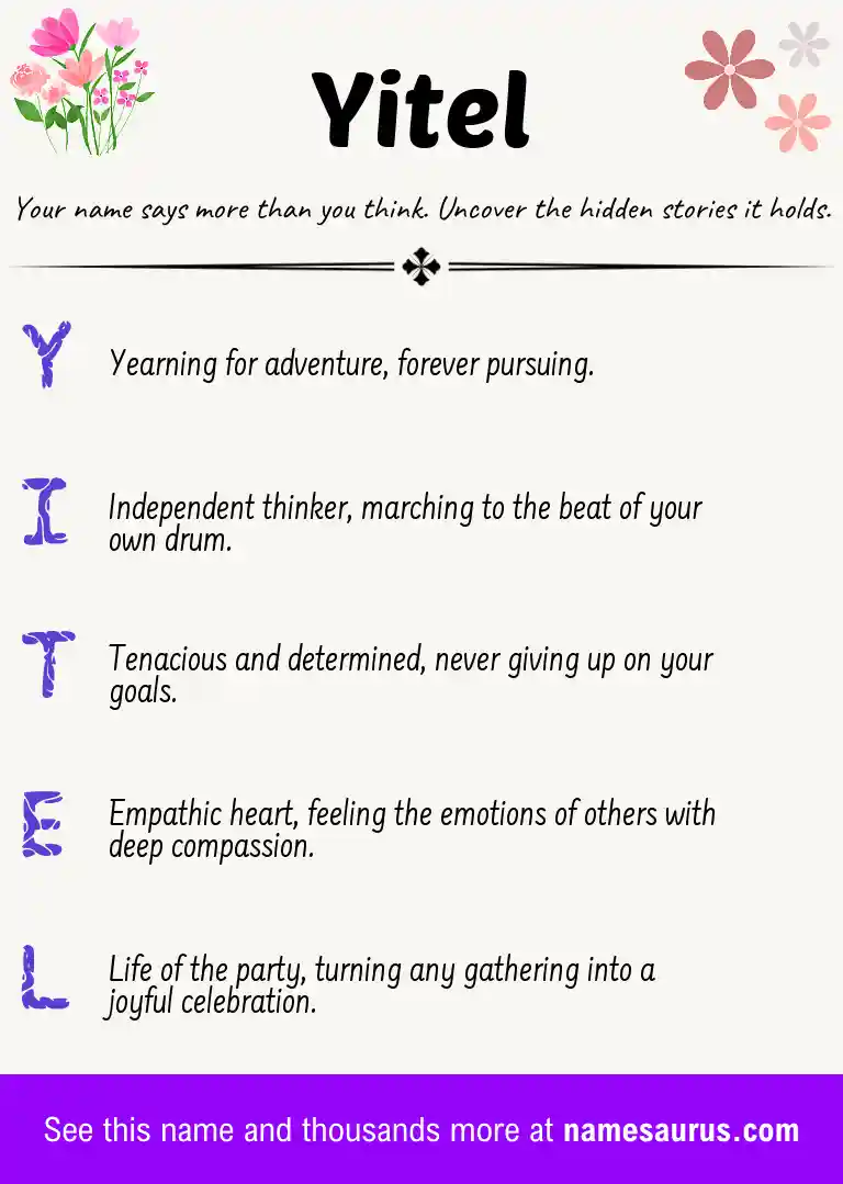 Acrostic poem about Yitel.