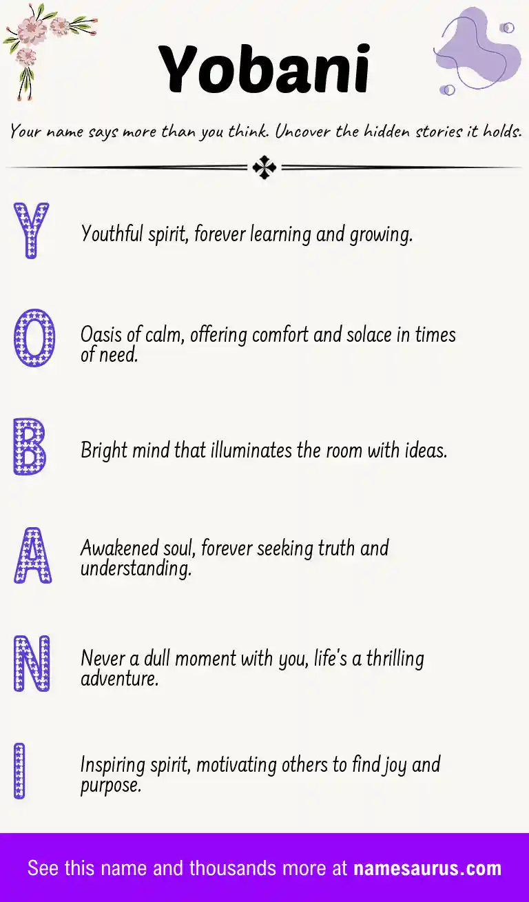 Acrostic poem about Yobani.