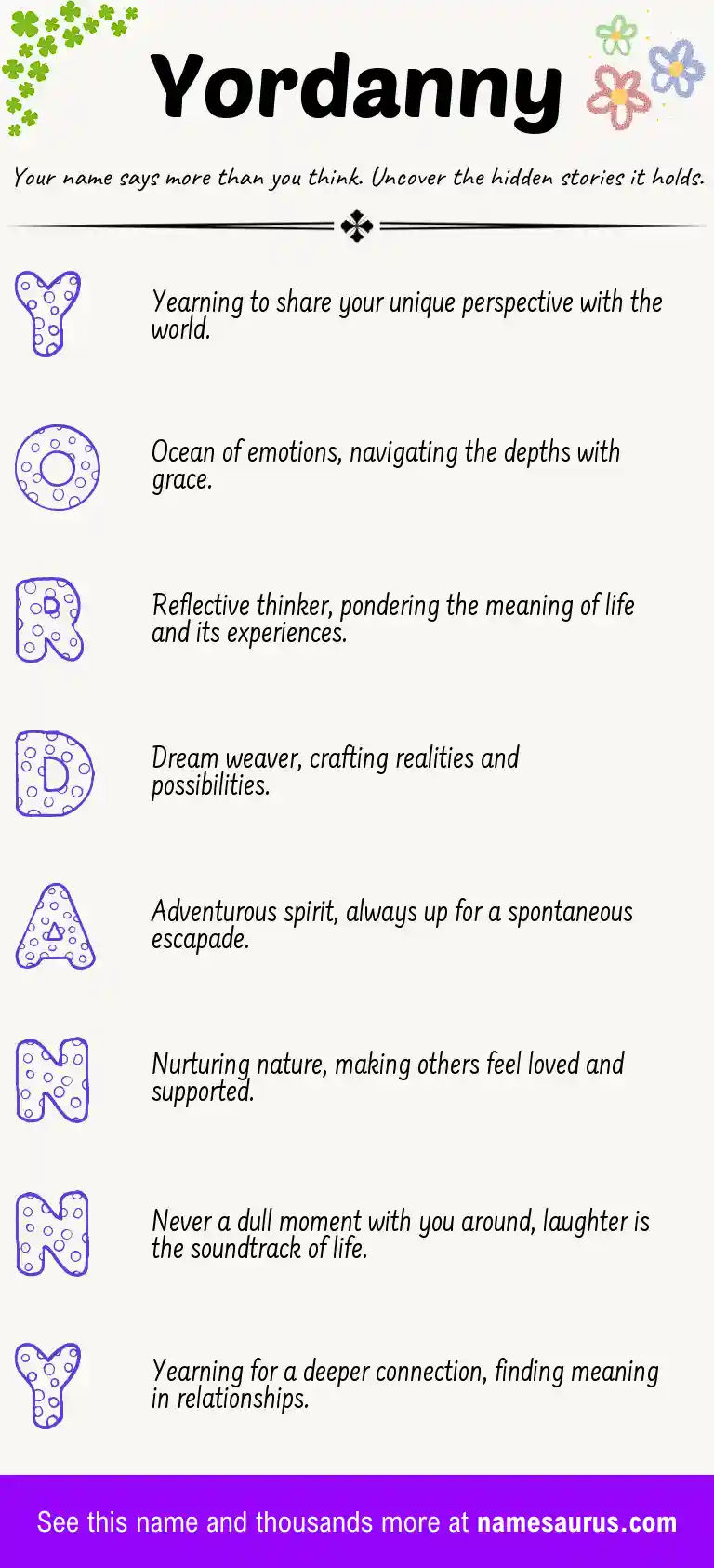 Acrostic poem about Yordanny.