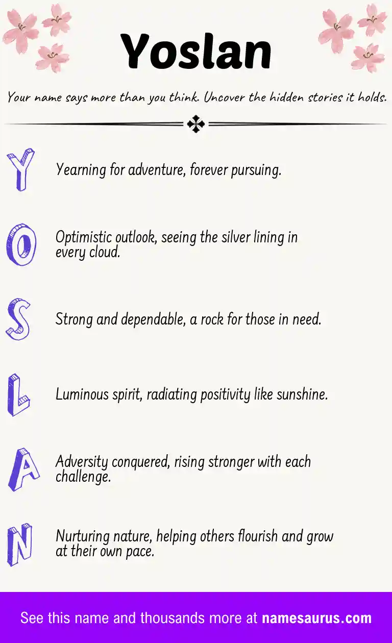 Acrostic poem about Yoslan.