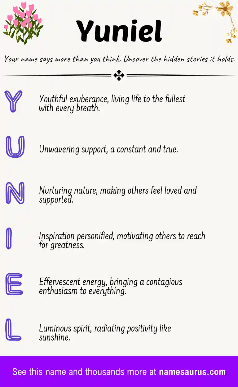 Acrostic poem about Yuniel.