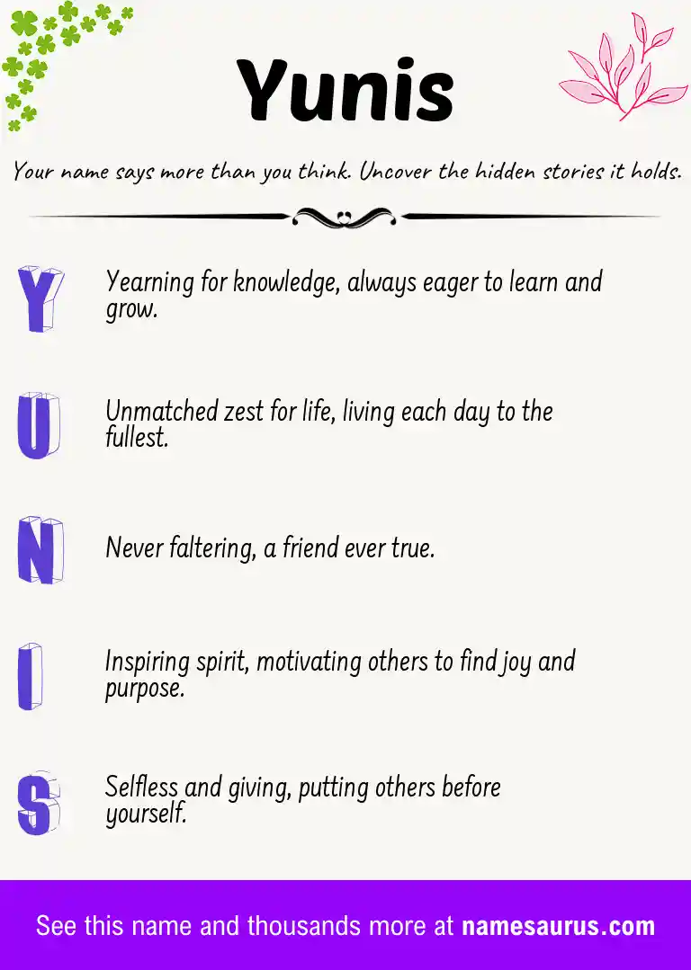 Acrostic poem about Yunis.