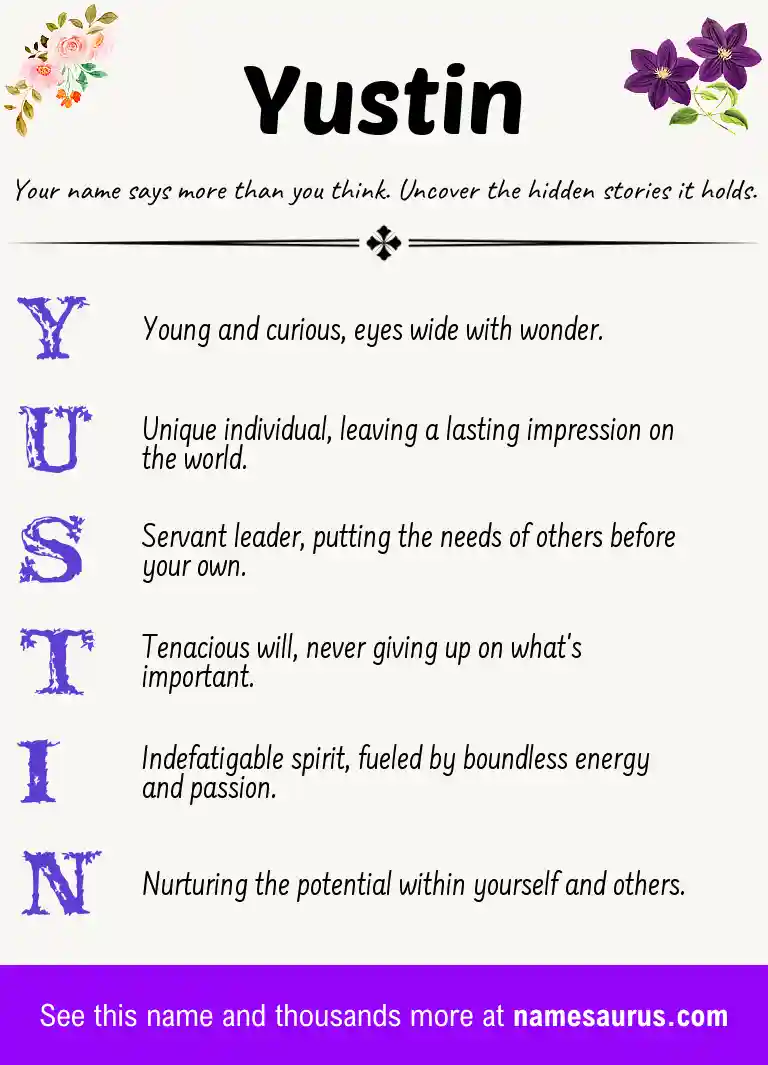 Acrostic poem about Yustin.