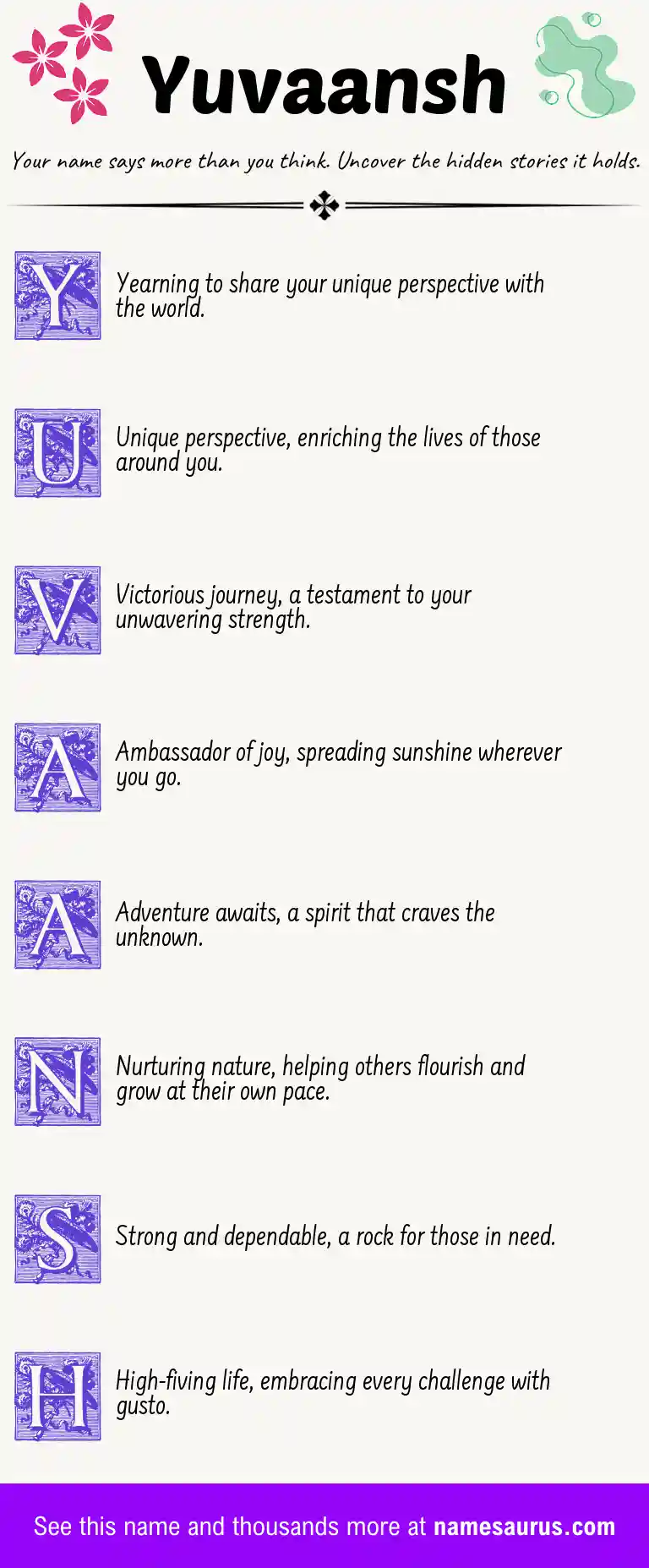 Acrostic poem about Yuvaansh.