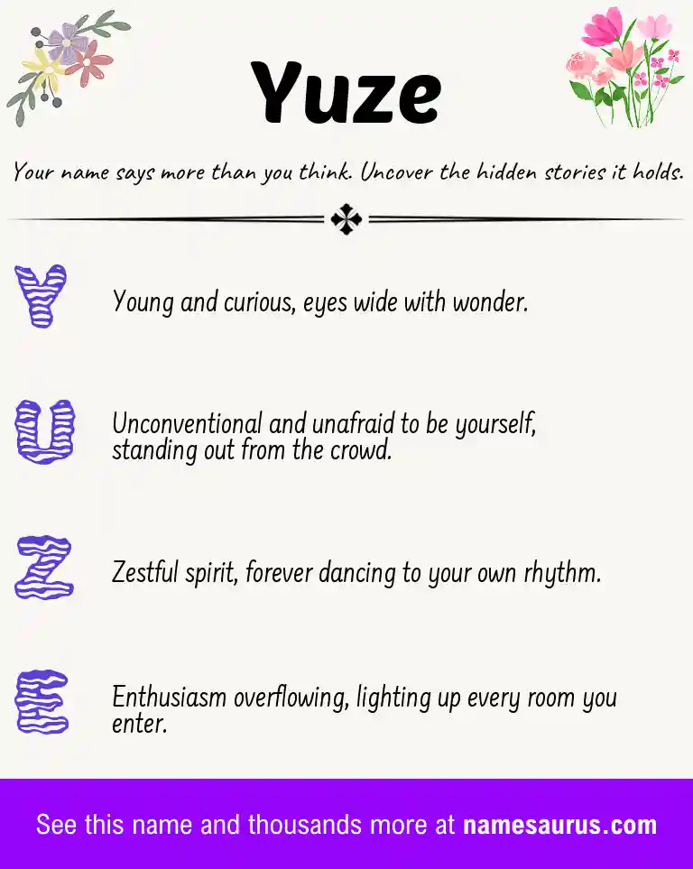Acrostic poem about Yuze.