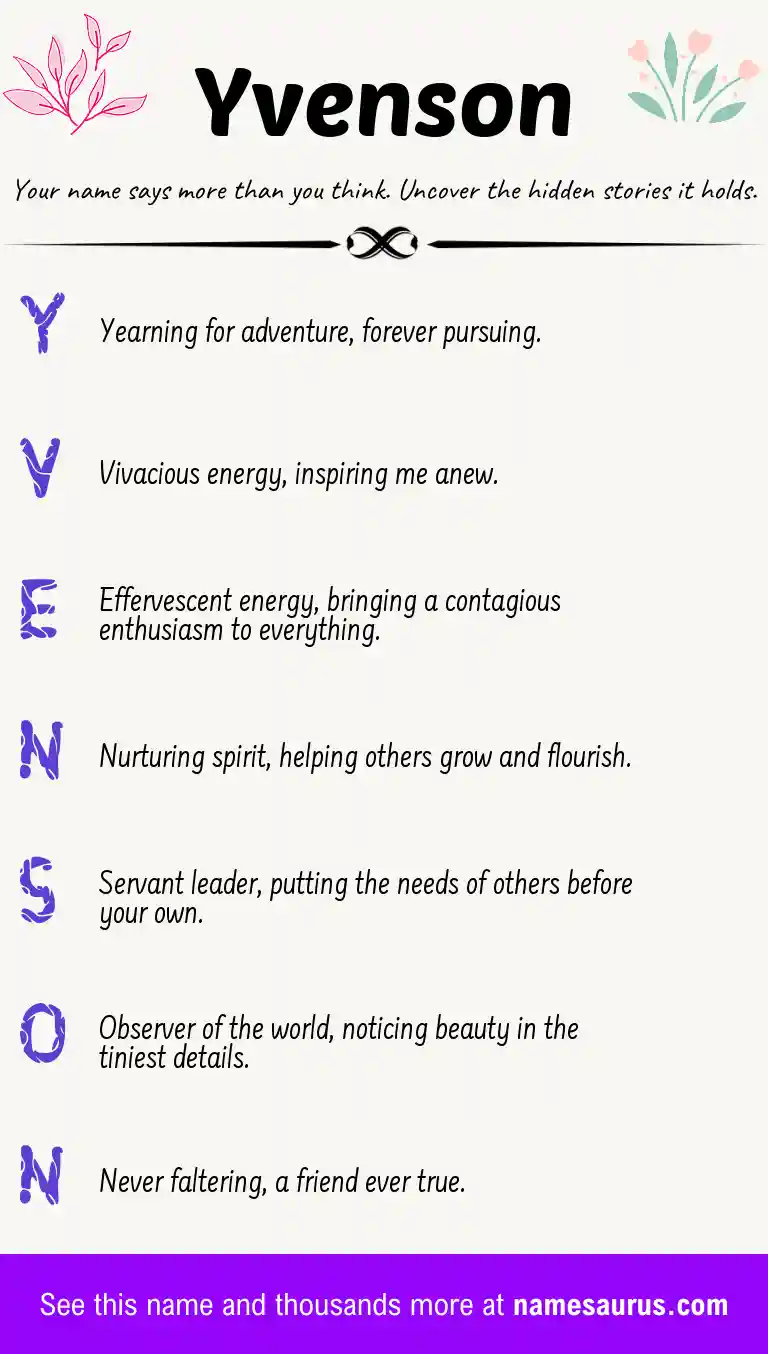 Acrostic poem about Yvenson.