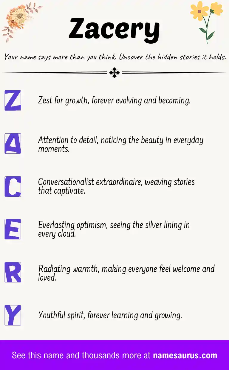 Acrostic poem about Zacery.