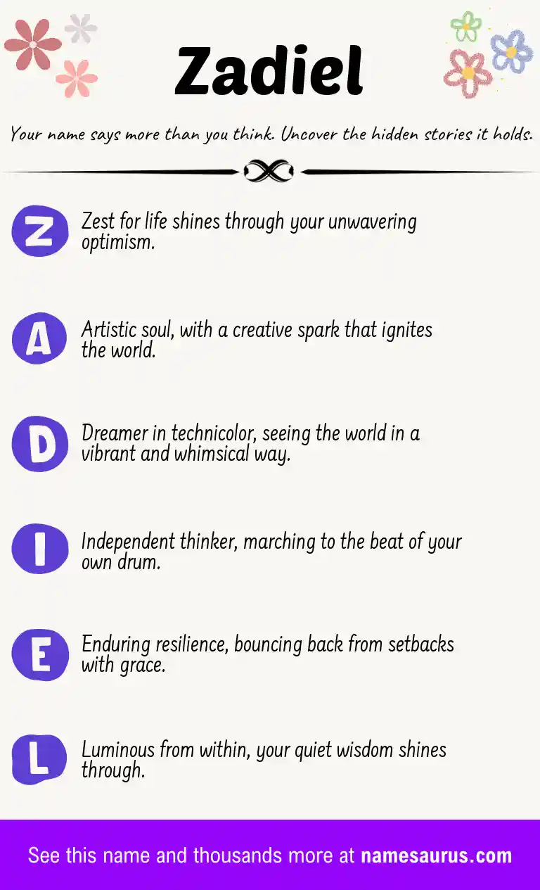 Acrostic poem about Zadiel.
