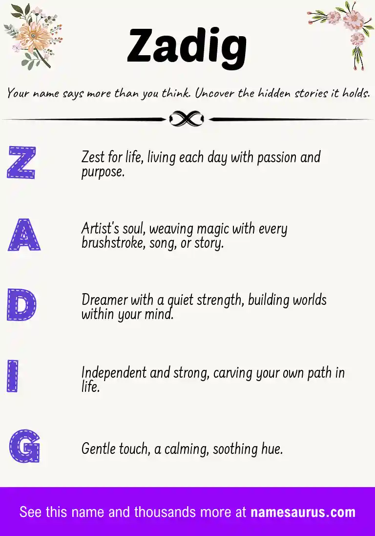 Acrostic poem about Zadig.