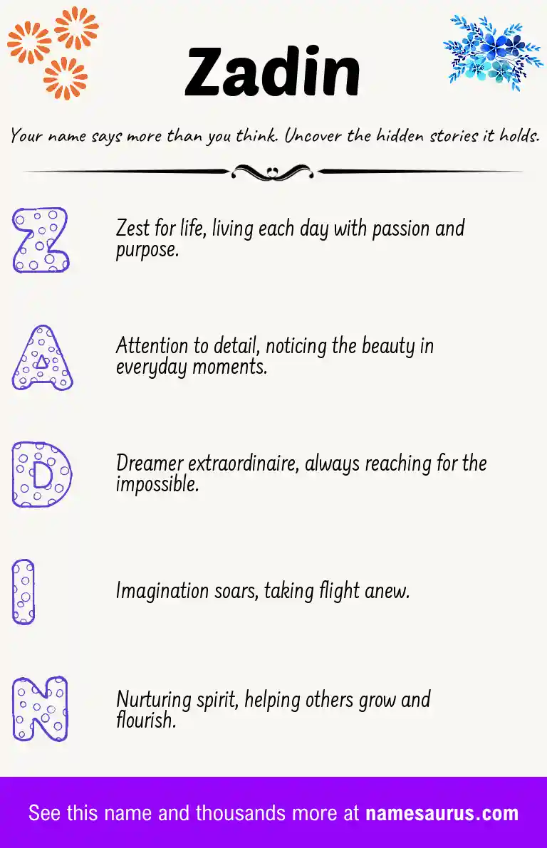 Acrostic poem about Zadin.