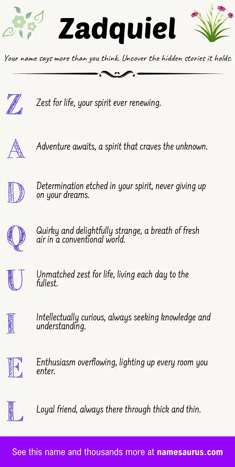 Acrostic poem about Zadquiel.