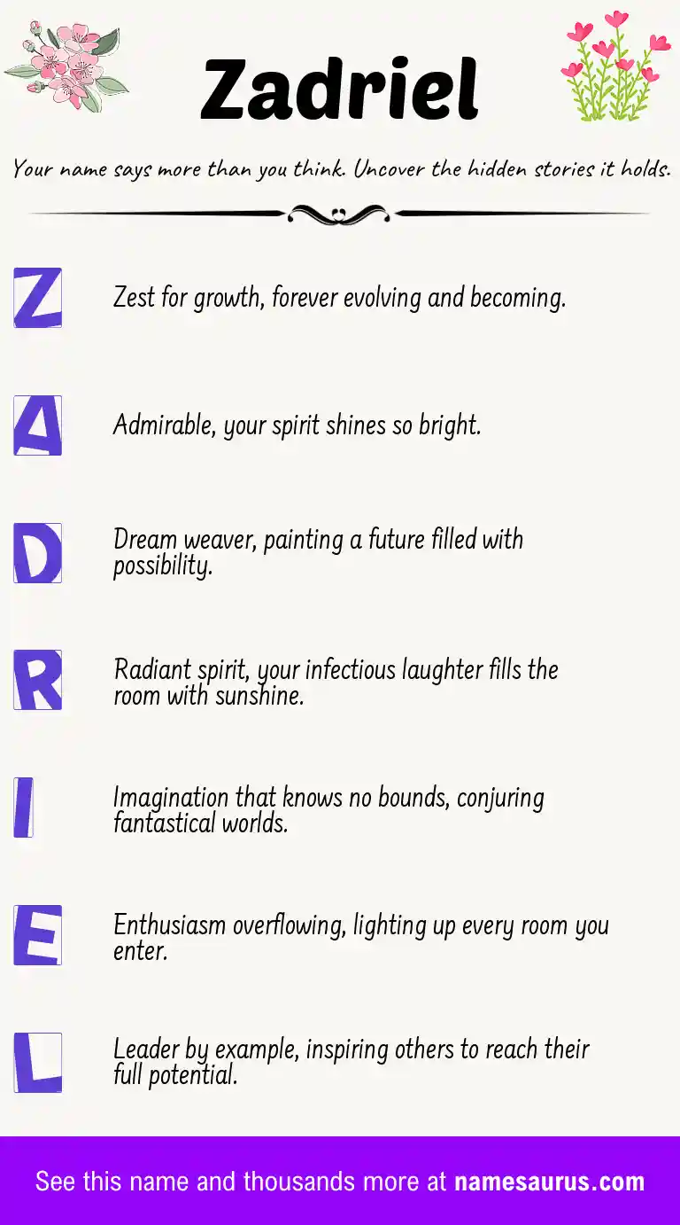 Acrostic poem about Zadriel.