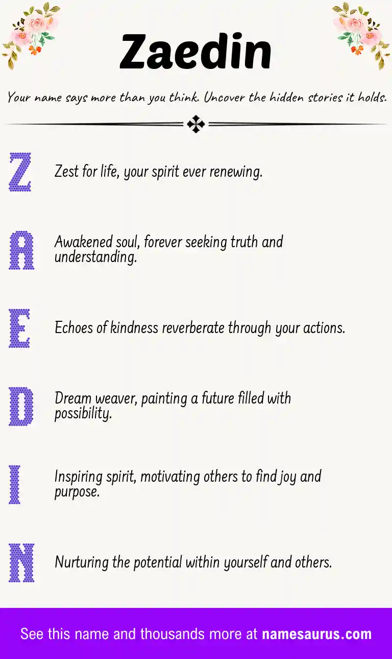 Acrostic poem about Zaedin.