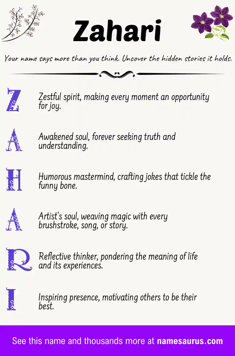 Acrostic poem about Zahari.