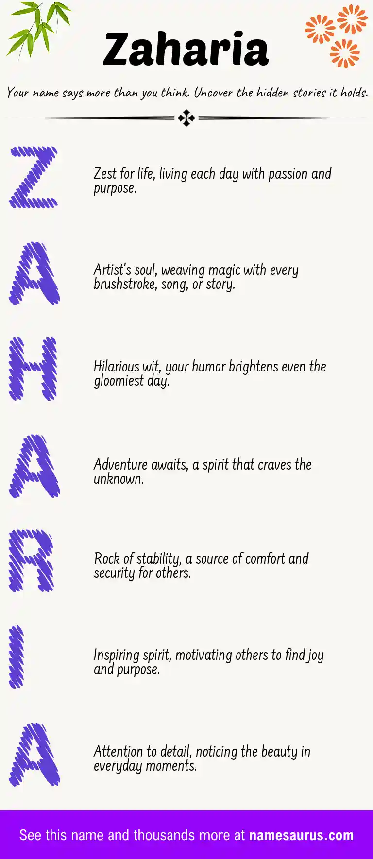 Acrostic poem about Zaharia.