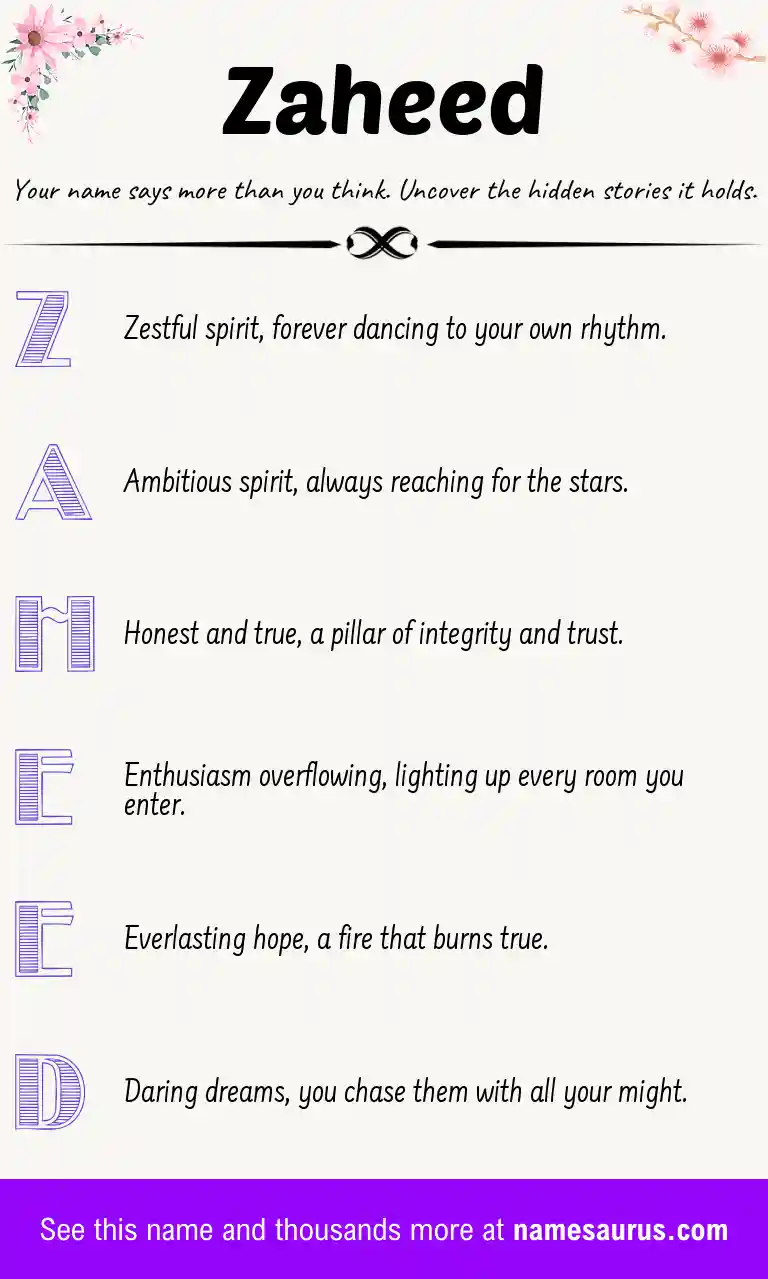 Acrostic poem about Zaheed.