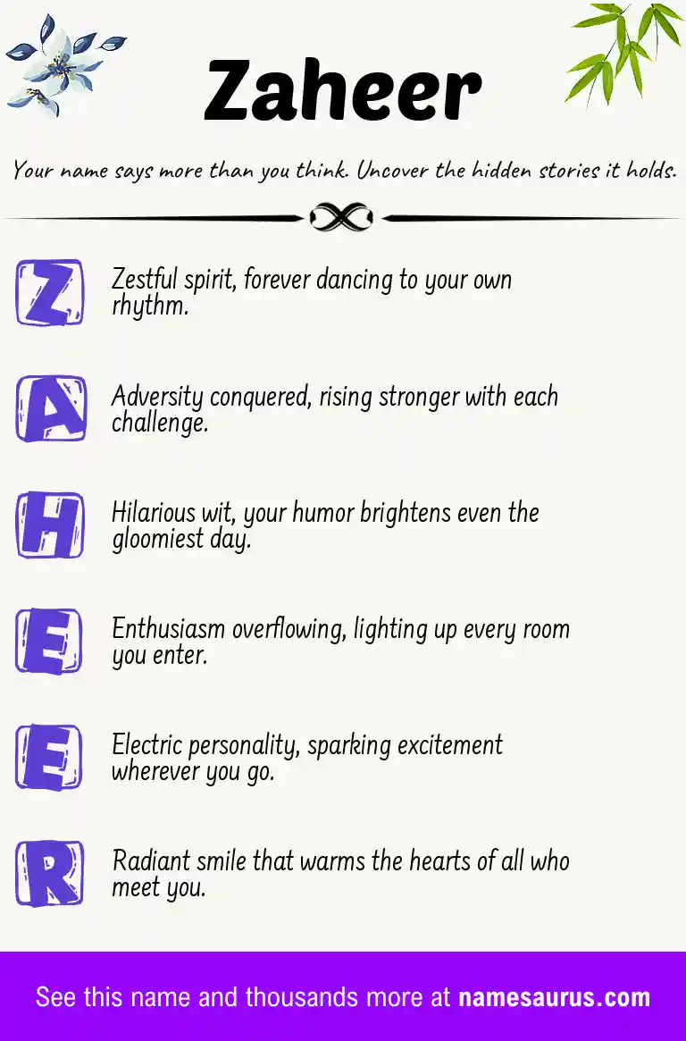 Acrostic poem about Zaheer.