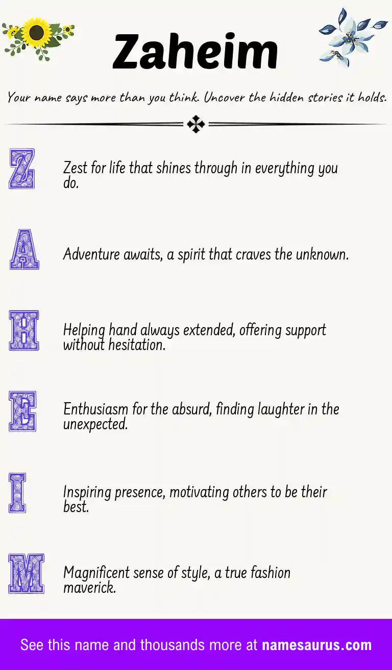 Acrostic poem about Zaheim.