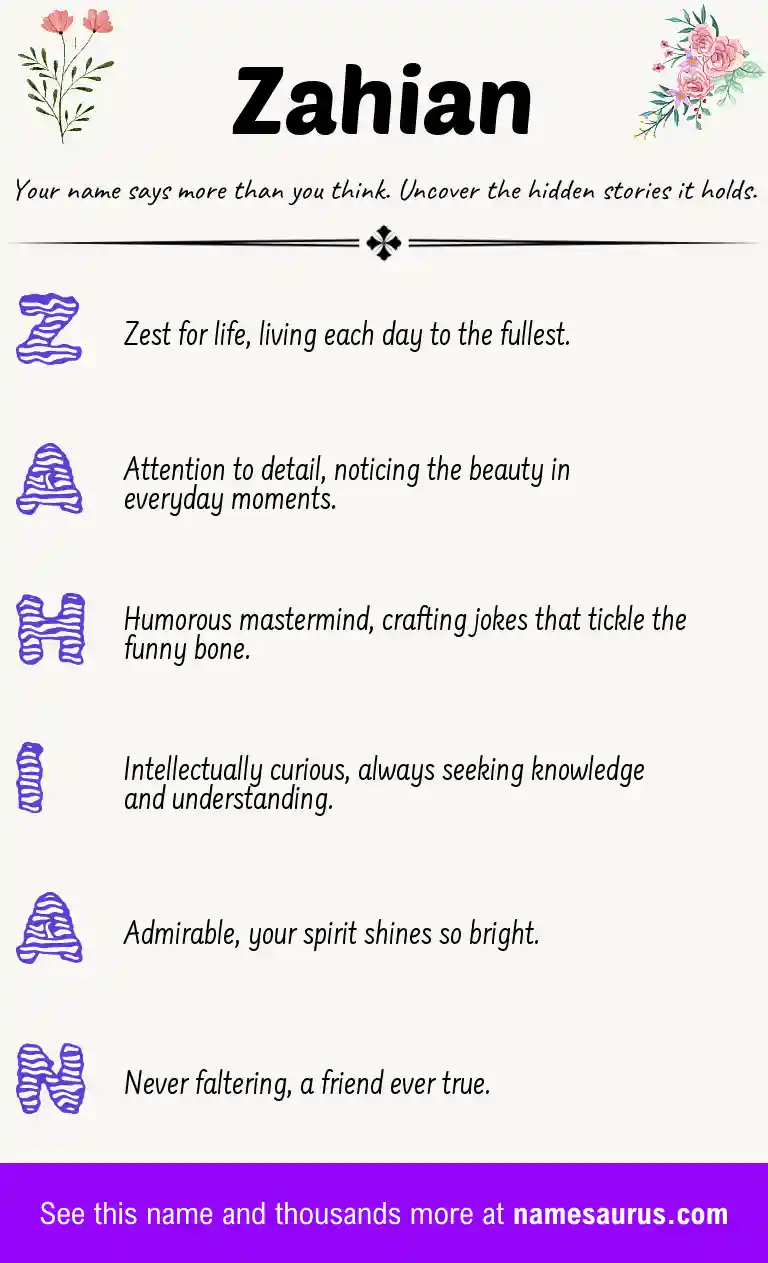Acrostic poem about Zahian.
