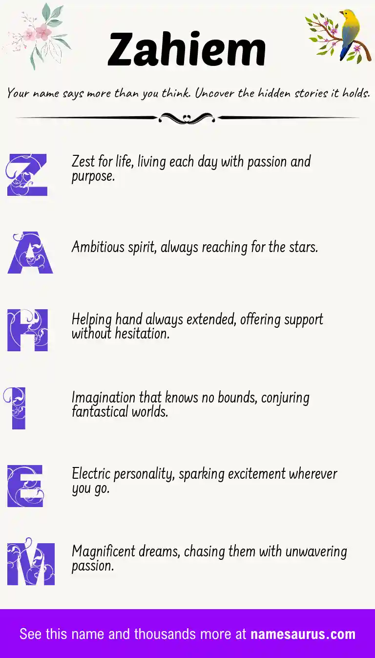 Acrostic poem about Zahiem.
