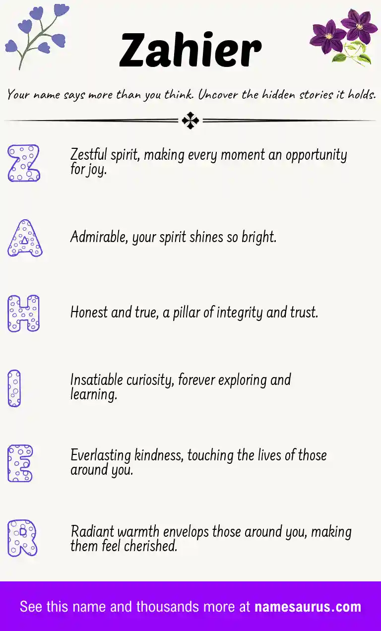 Acrostic poem about Zahier.