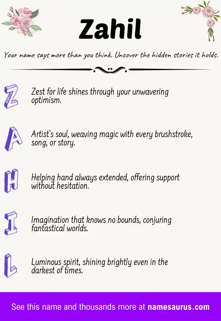 Acrostic poem about Zahil.