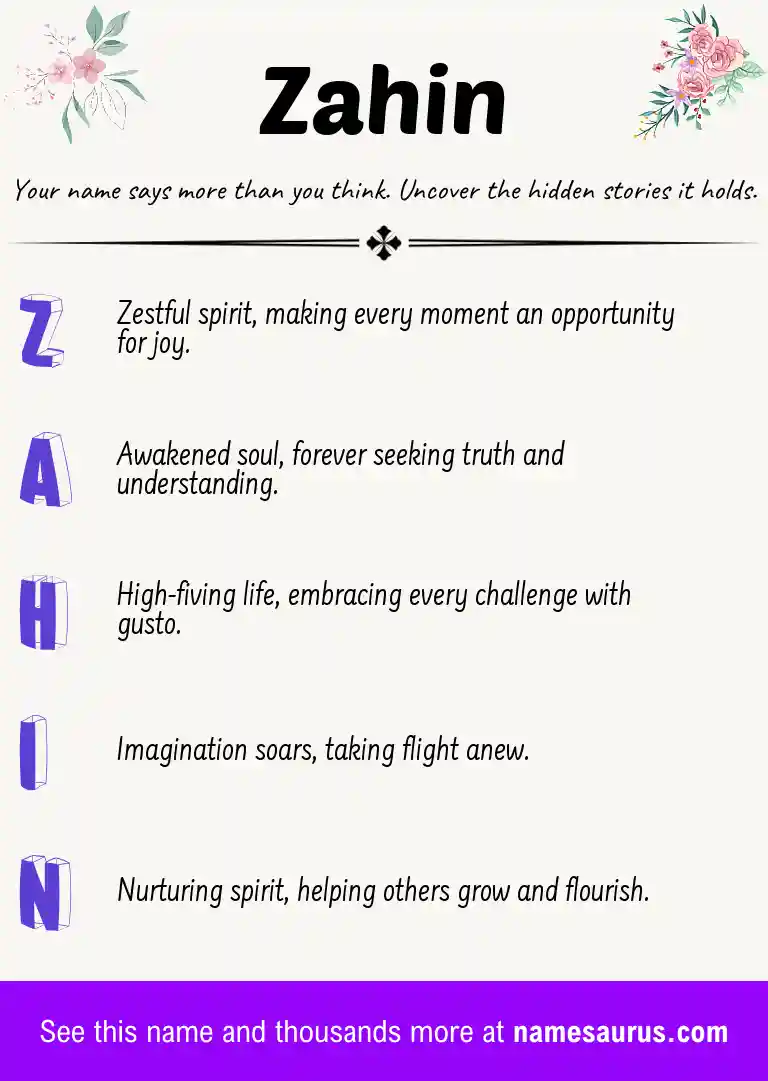 Acrostic poem about Zahin.