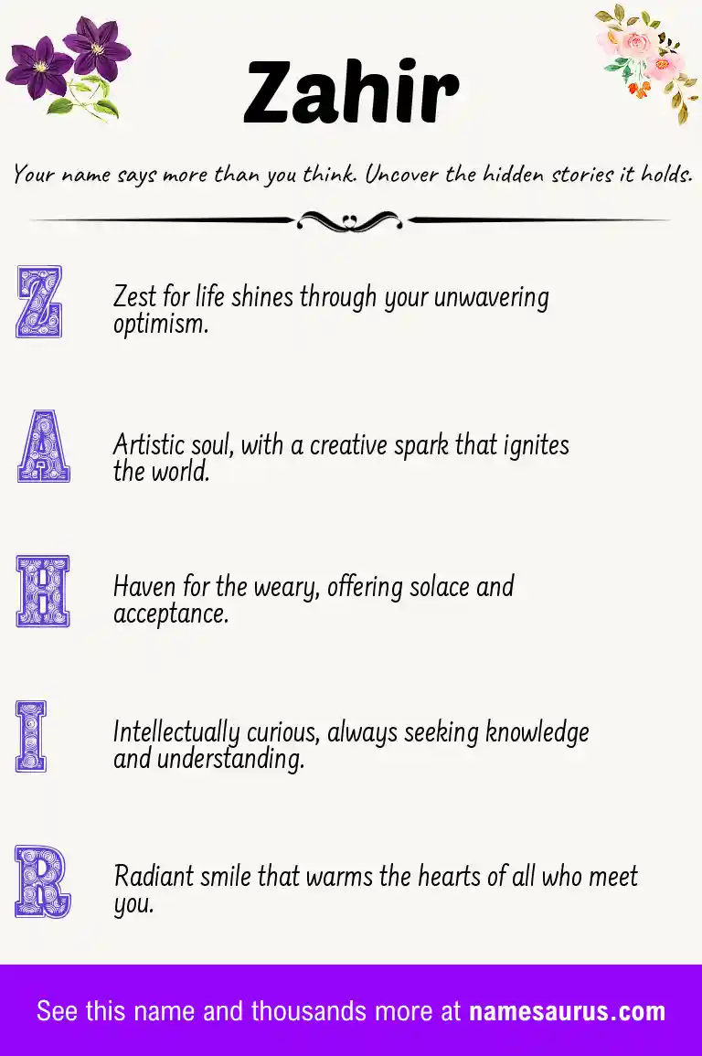 Acrostic poem about Zahir.