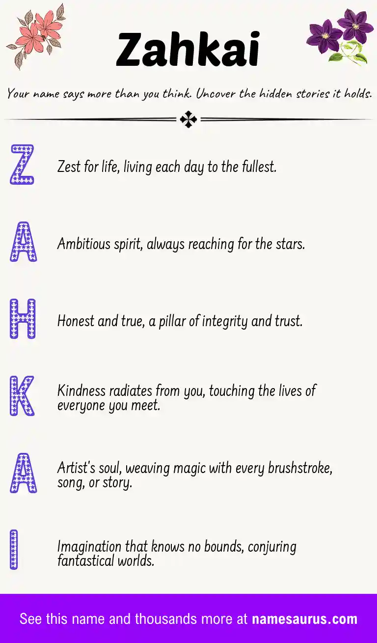 Acrostic poem about Zahkai.