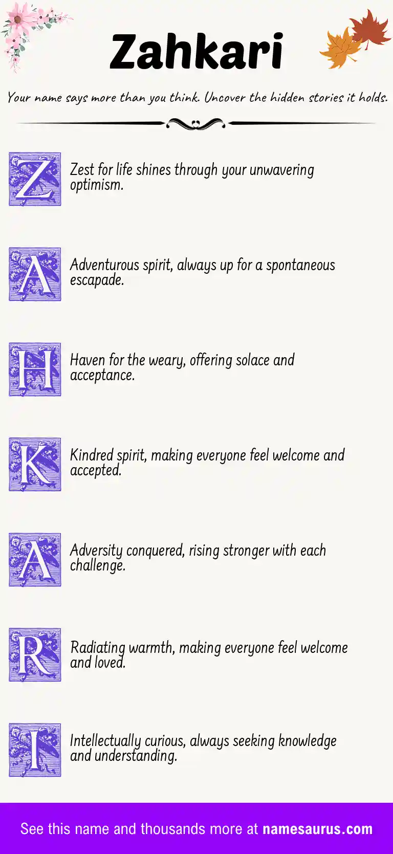 Acrostic poem about Zahkari.