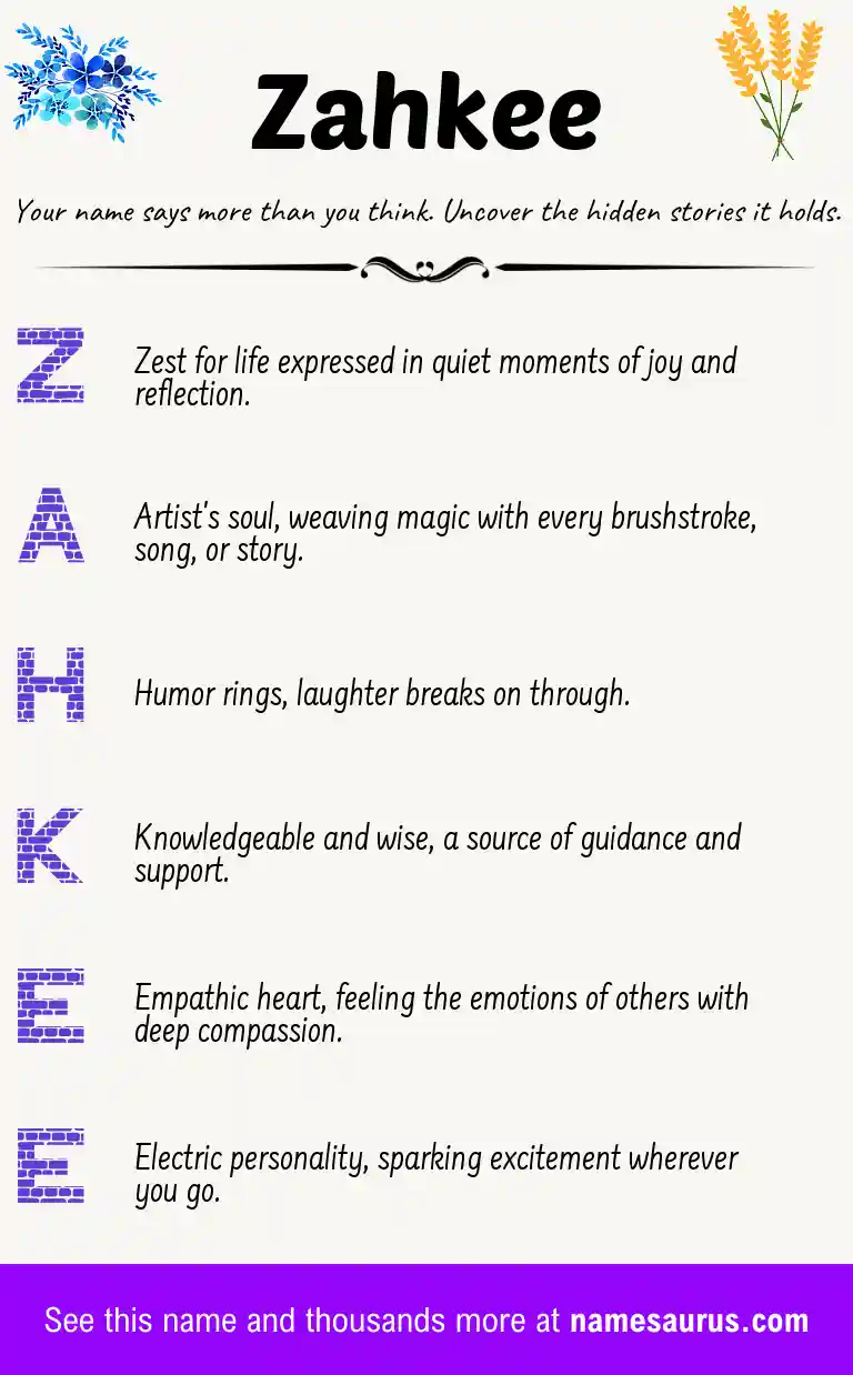 Acrostic poem about Zahkee.