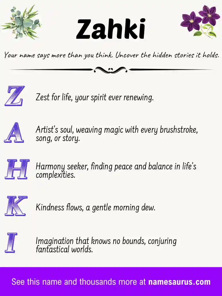 Acrostic poem about Zahki.