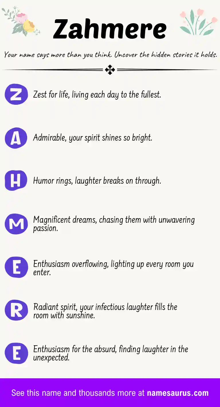 Acrostic poem about Zahmere.