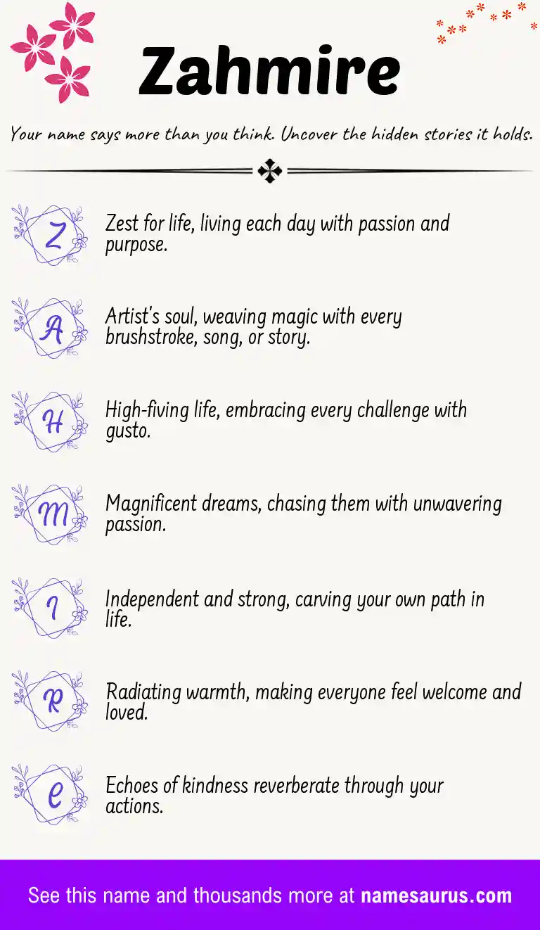 Acrostic poem about Zahmire.