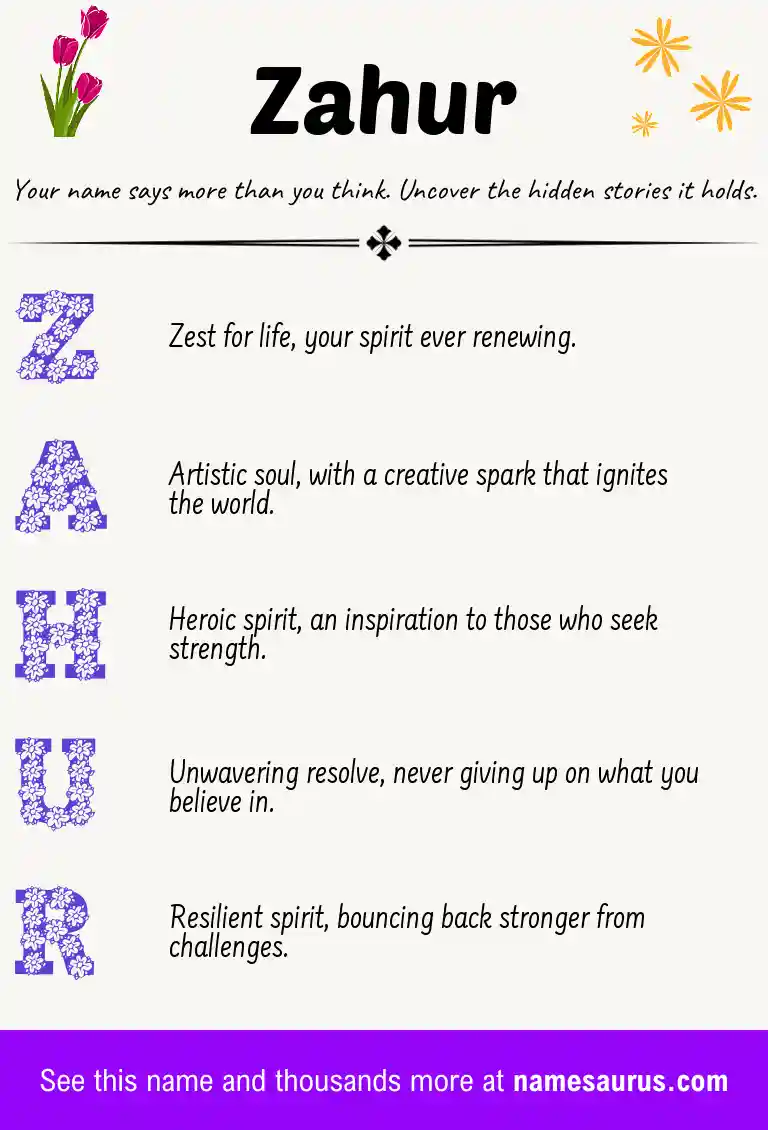 Acrostic poem about Zahur.