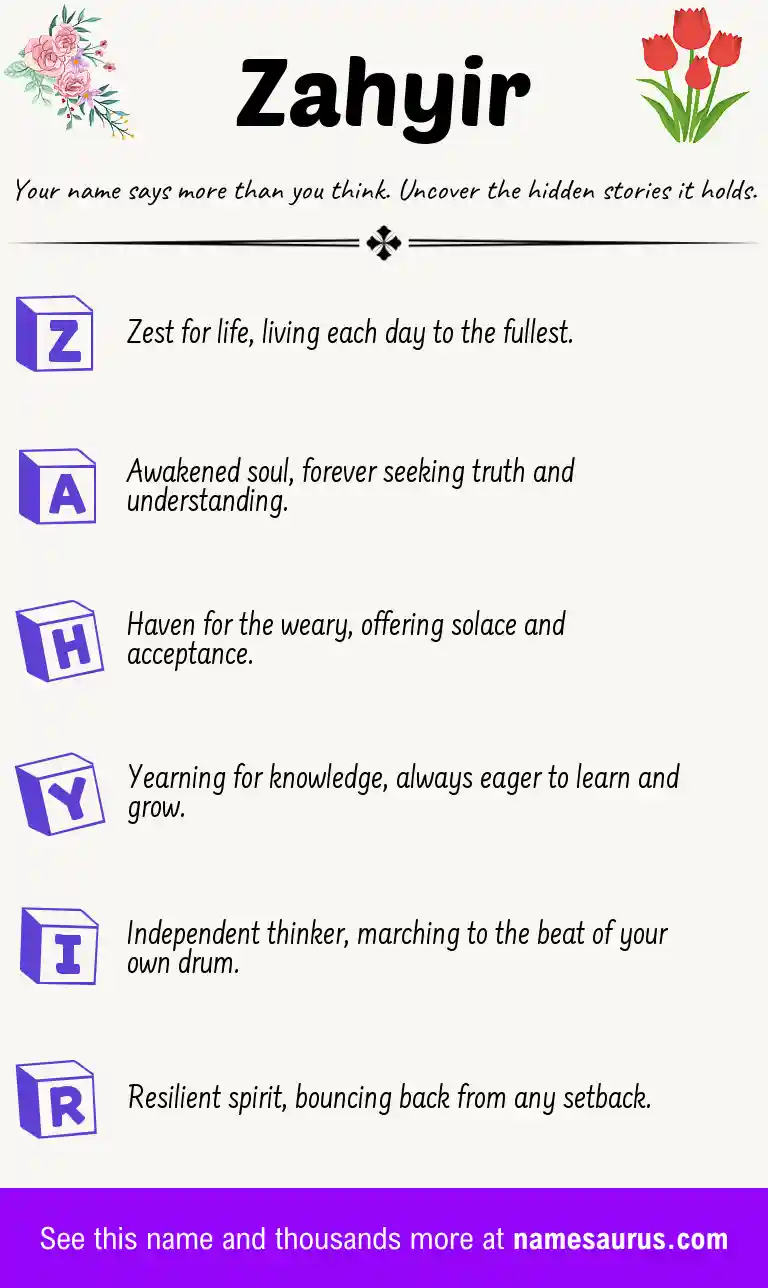 Acrostic poem about Zahyir.