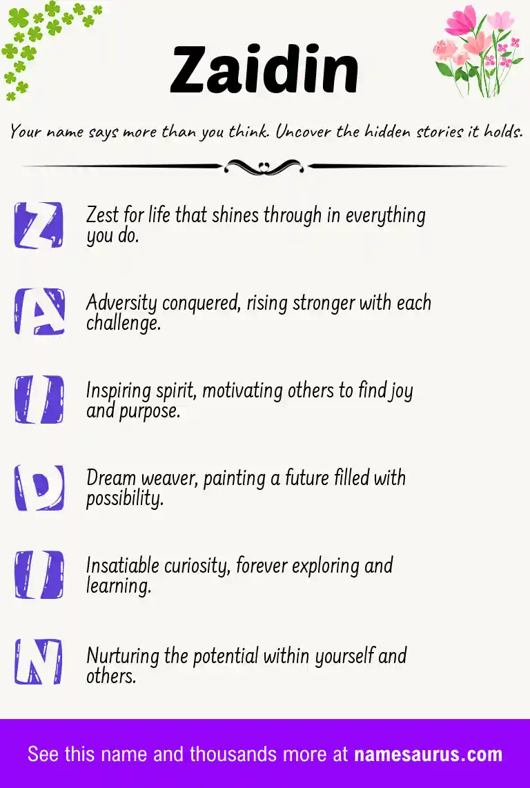 Acrostic poem about Zaidin.