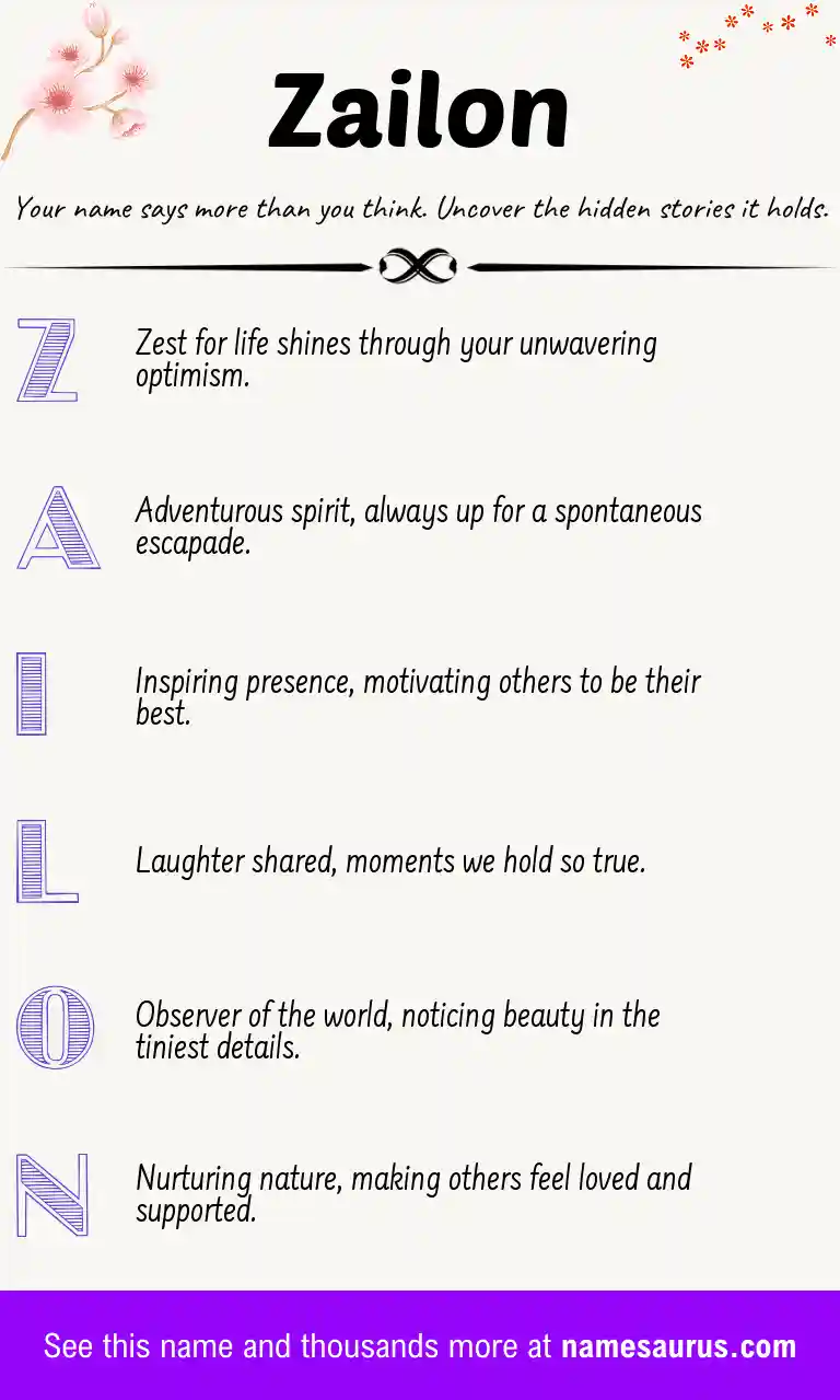 Acrostic poem about Zailon.