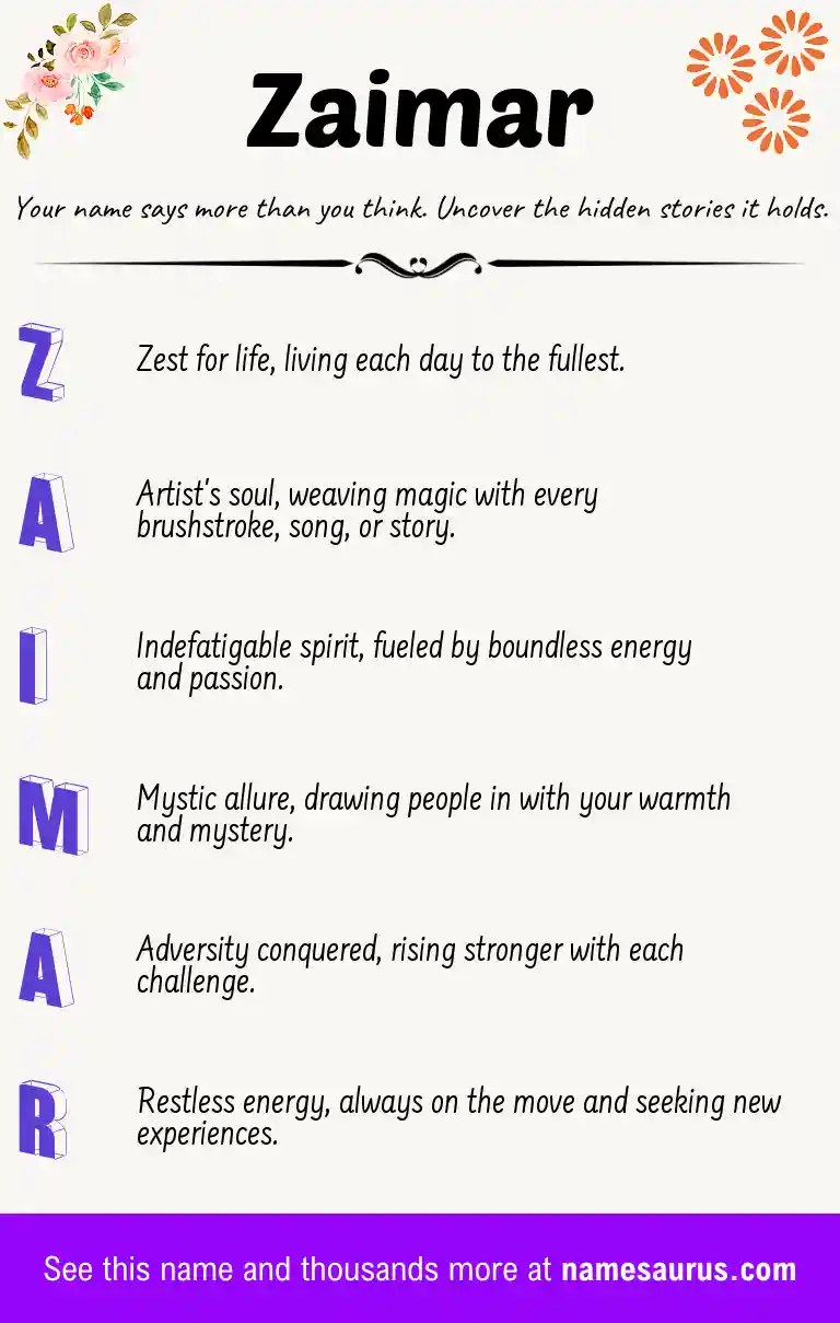 Acrostic poem about Zaimar.