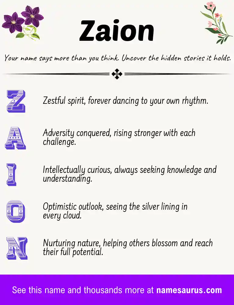 Acrostic poem about Zaion.