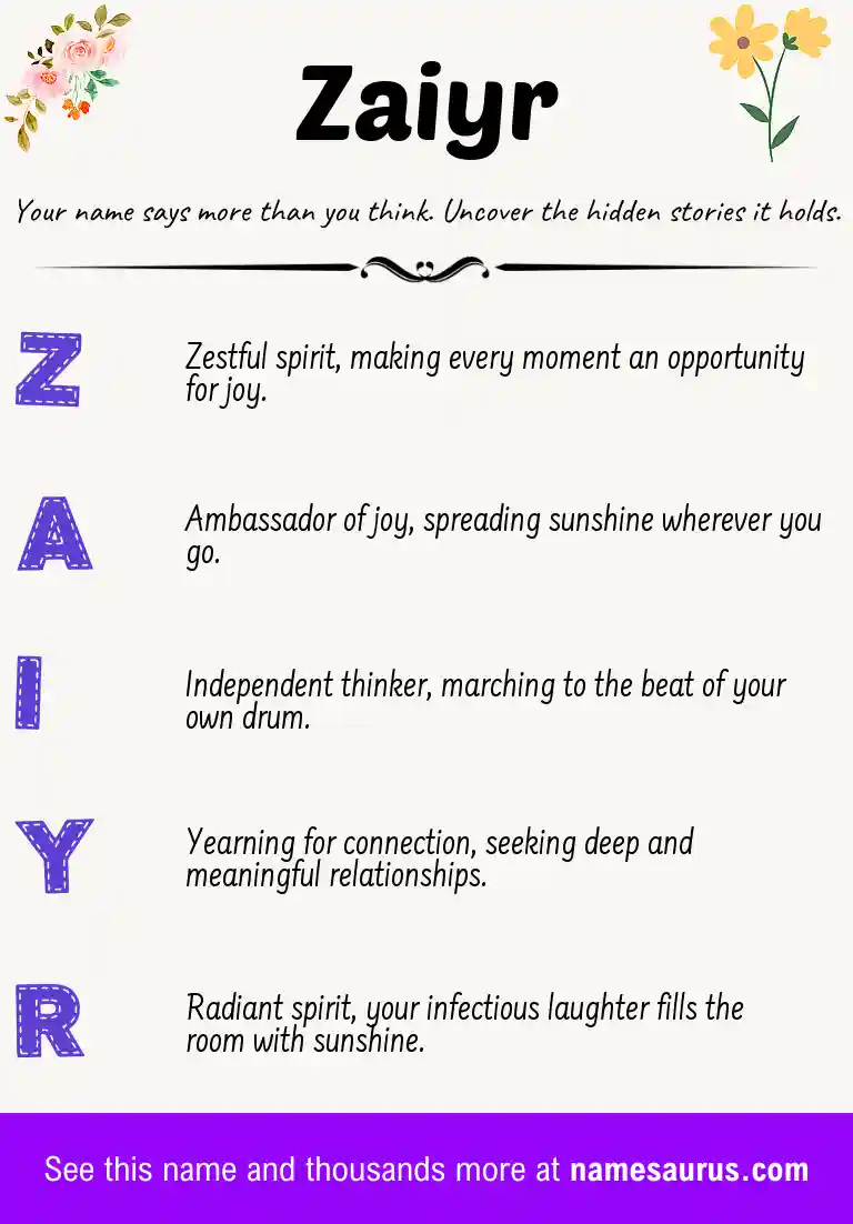 Acrostic poem about Zaiyr.