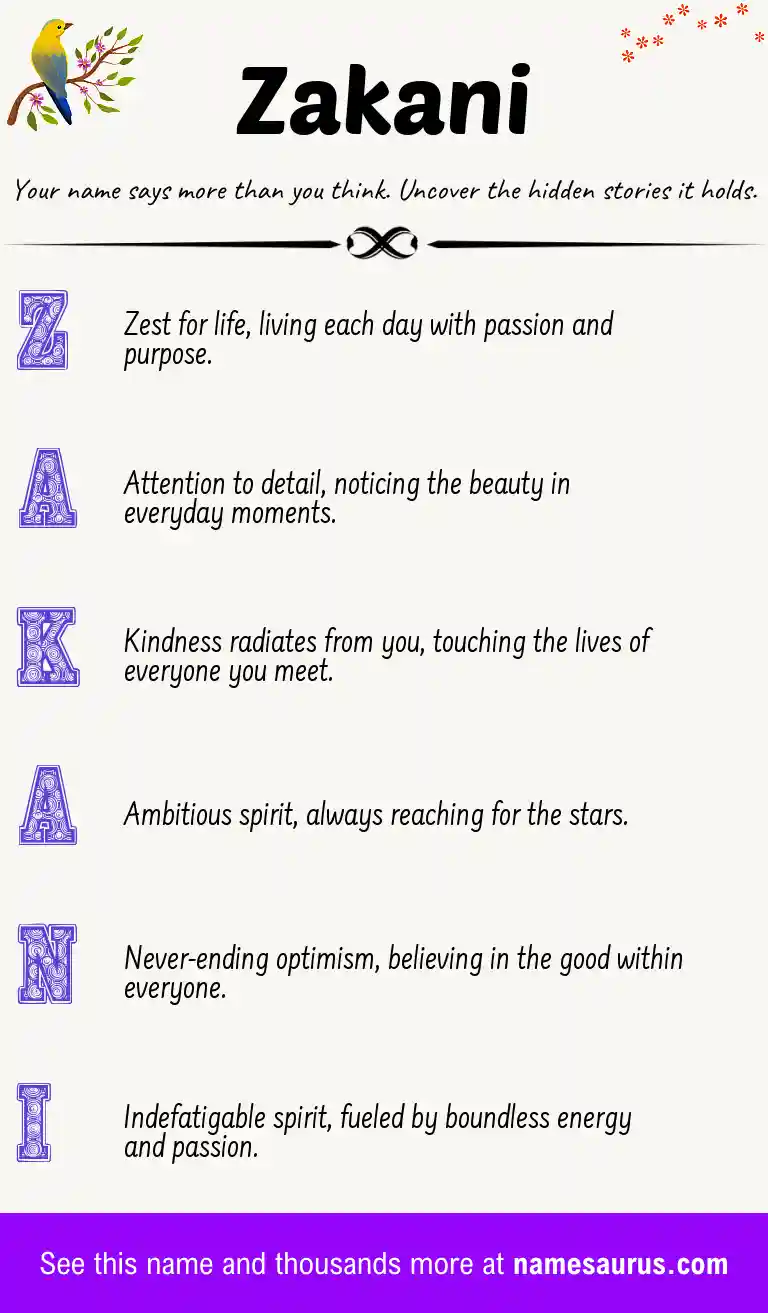 Acrostic poem about Zakani.
