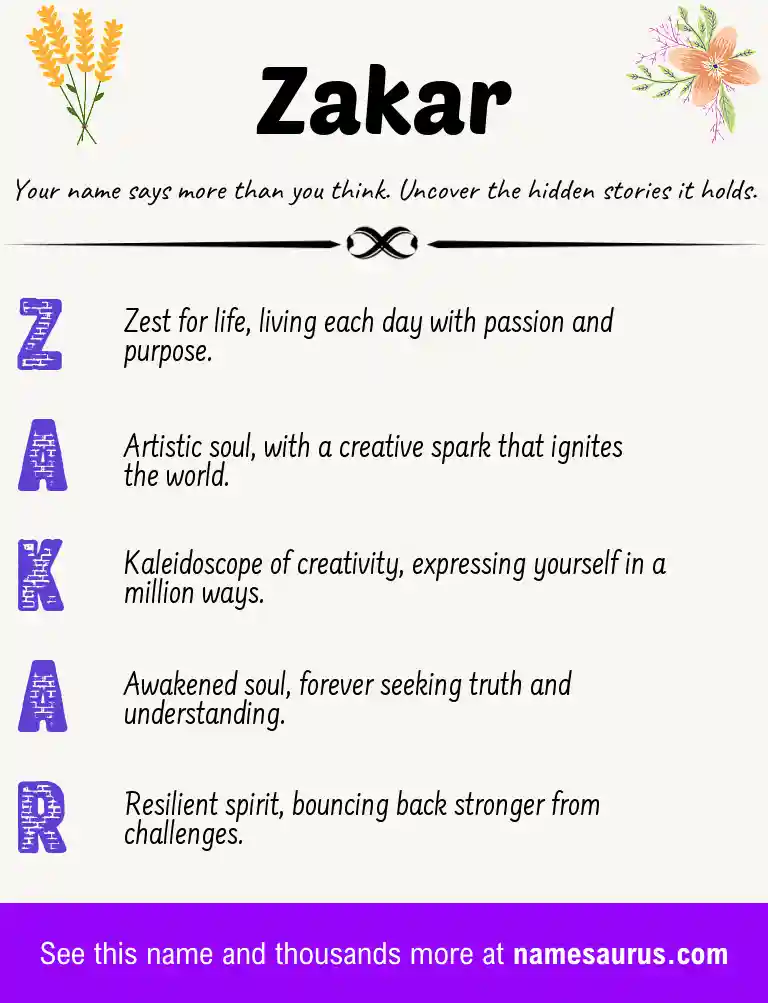 Acrostic poem about Zakar.