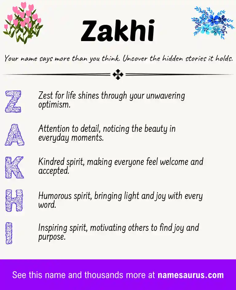 Acrostic poem about Zakhi.