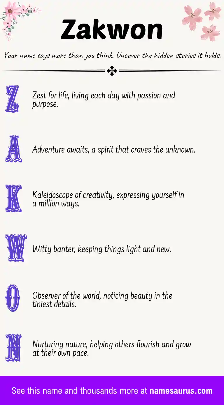 Acrostic poem about Zakwon.